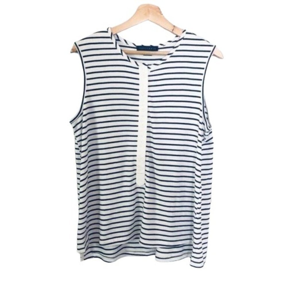 𝅺SANCTUARY Striped Black & White Sleeveless Tank Top Button Detail size Small